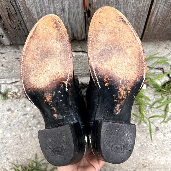 Justin | Women's Vintage Steel Toe Embroidered Leather Cowboy Boots Black Size 7 - Picture 6 of 8